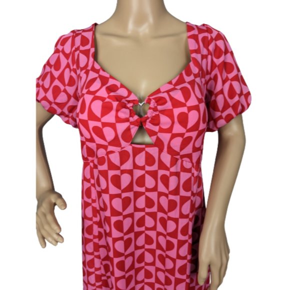 Madden NYC Checkered Pink And Red Heart Balloon Sleeve Dress XXXL - Picture 3 of 9